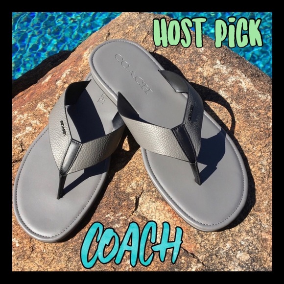 men's coach leather flip flops